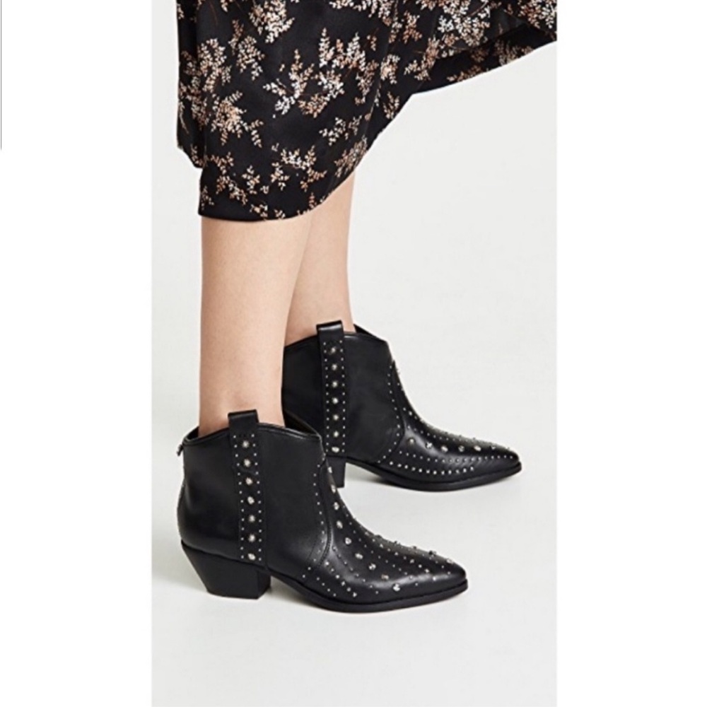 Sam Edelman Black Ankle Boots with Silver Studs and Pointed Toe